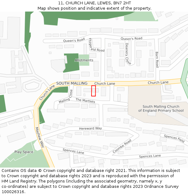 11, CHURCH LANE, LEWES, BN7 2HT: Location map and indicative extent of plot