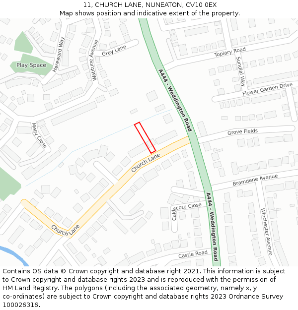 11, CHURCH LANE, NUNEATON, CV10 0EX: Location map and indicative extent of plot