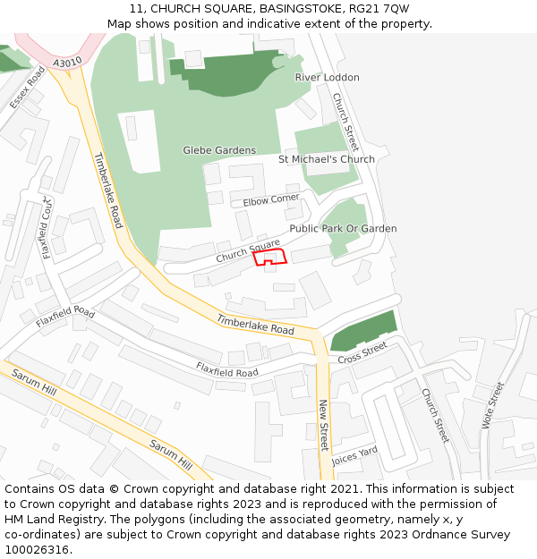 11, CHURCH SQUARE, BASINGSTOKE, RG21 7QW: Location map and indicative extent of plot