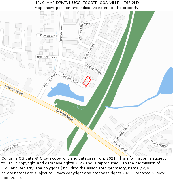 11, CLAMP DRIVE, HUGGLESCOTE, COALVILLE, LE67 2LD: Location map and indicative extent of plot