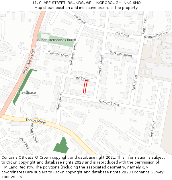 11, CLARE STREET, RAUNDS, WELLINGBOROUGH, NN9 6NQ: Location map and indicative extent of plot
