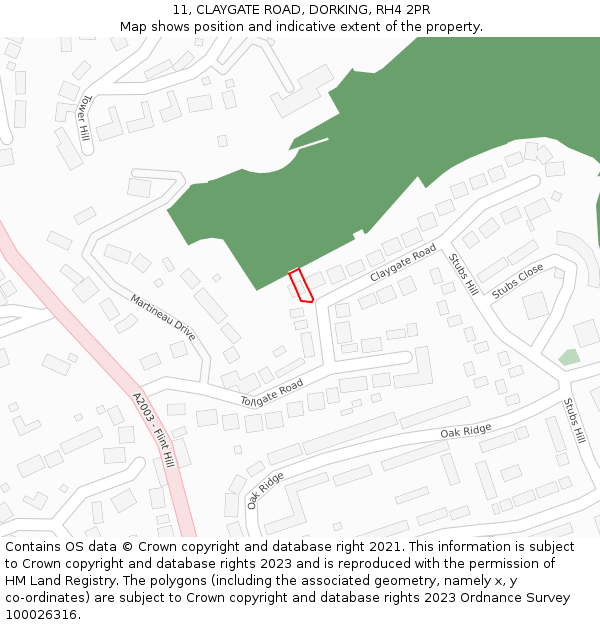 11, CLAYGATE ROAD, DORKING, RH4 2PR: Location map and indicative extent of plot