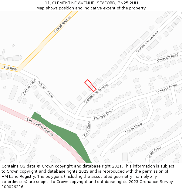 11, CLEMENTINE AVENUE, SEAFORD, BN25 2UU: Location map and indicative extent of plot