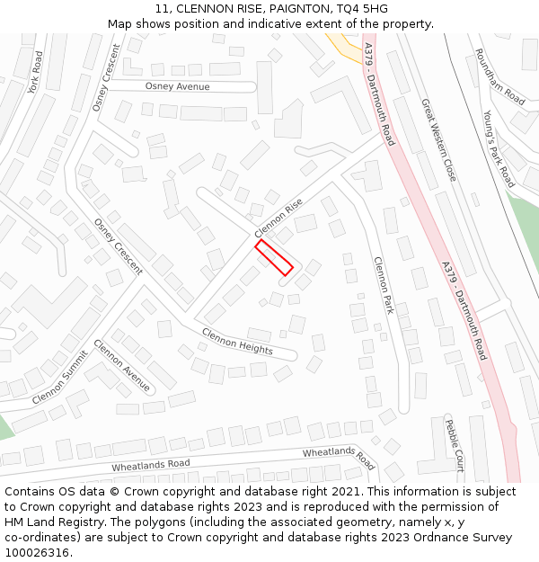 11, CLENNON RISE, PAIGNTON, TQ4 5HG: Location map and indicative extent of plot