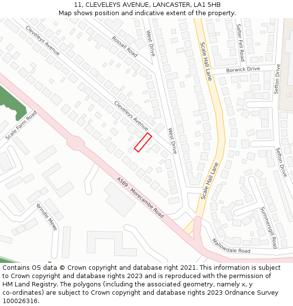 11, CLEVELEYS AVENUE, LANCASTER, LA1 5HB: Location map and indicative extent of plot