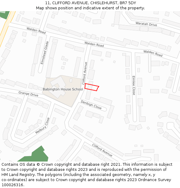11, CLIFFORD AVENUE, CHISLEHURST, BR7 5DY: Location map and indicative extent of plot