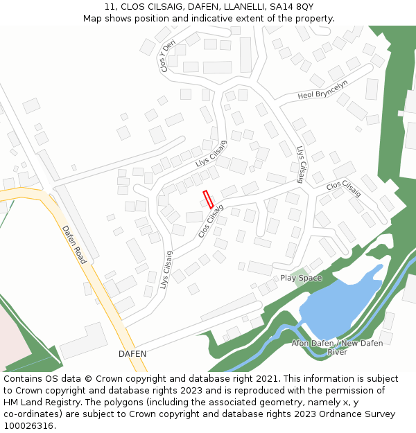 11, CLOS CILSAIG, DAFEN, LLANELLI, SA14 8QY: Location map and indicative extent of plot