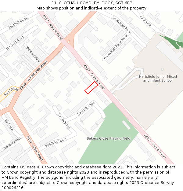 11, CLOTHALL ROAD, BALDOCK, SG7 6PB: Location map and indicative extent of plot