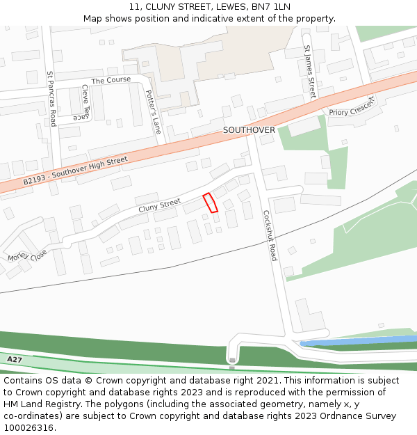 11, CLUNY STREET, LEWES, BN7 1LN: Location map and indicative extent of plot