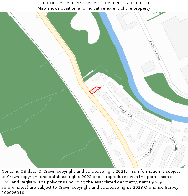 11, COED Y PIA, LLANBRADACH, CAERPHILLY, CF83 3PT: Location map and indicative extent of plot