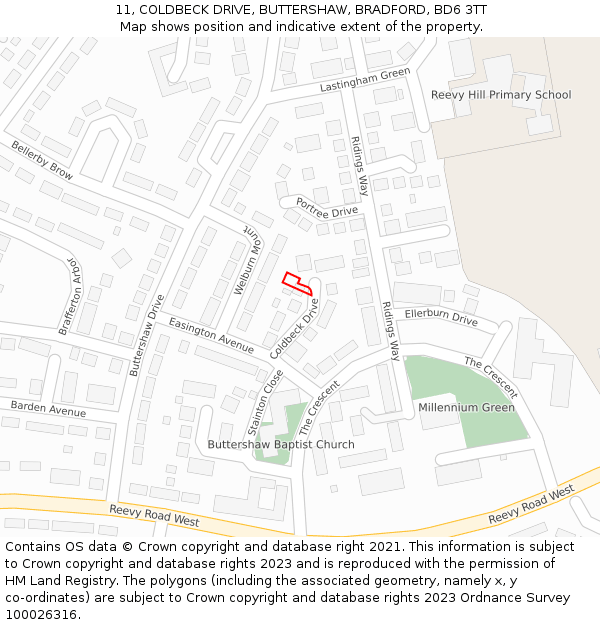 11, COLDBECK DRIVE, BUTTERSHAW, BRADFORD, BD6 3TT: Location map and indicative extent of plot