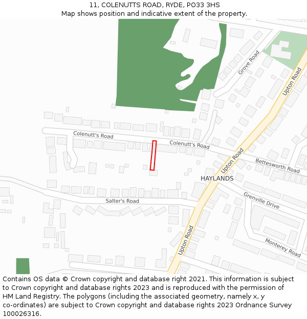 11, COLENUTTS ROAD, RYDE, PO33 3HS: Location map and indicative extent of plot