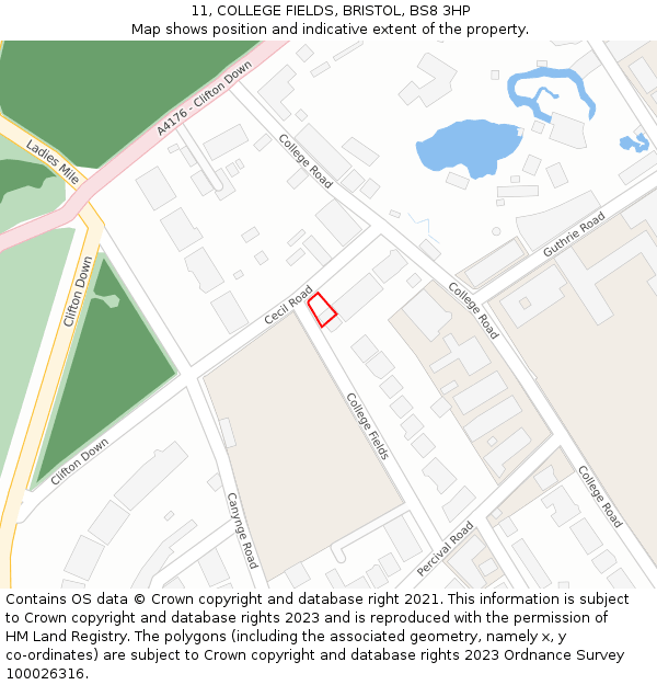 11, COLLEGE FIELDS, BRISTOL, BS8 3HP: Location map and indicative extent of plot