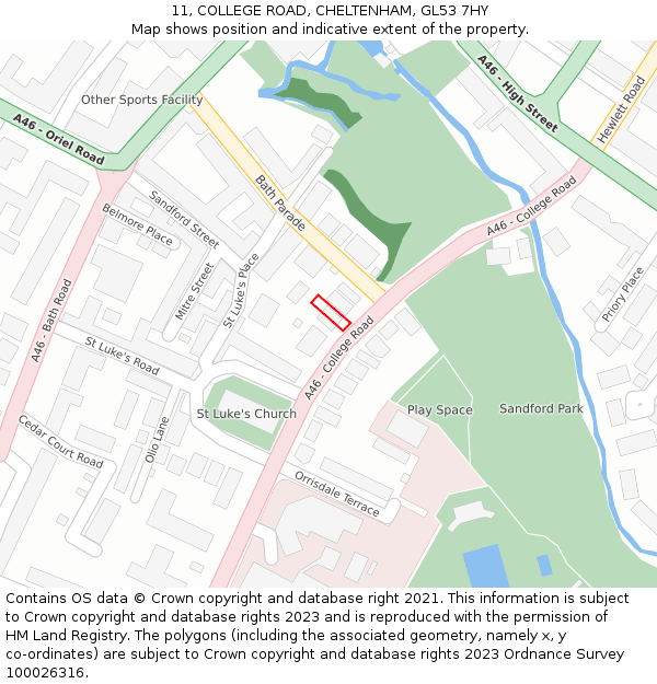 11, COLLEGE ROAD, CHELTENHAM, GL53 7HY: Location map and indicative extent of plot