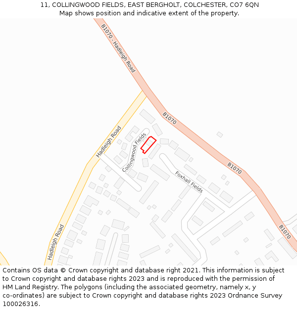 11, COLLINGWOOD FIELDS, EAST BERGHOLT, COLCHESTER, CO7 6QN: Location map and indicative extent of plot
