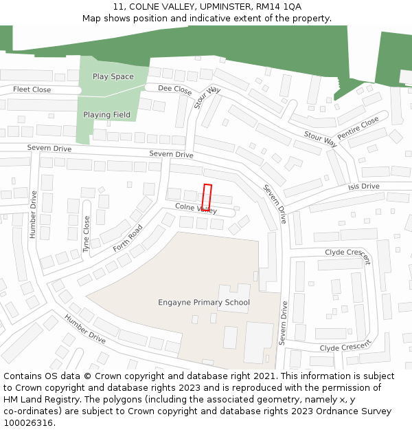 11, COLNE VALLEY, UPMINSTER, RM14 1QA: Location map and indicative extent of plot