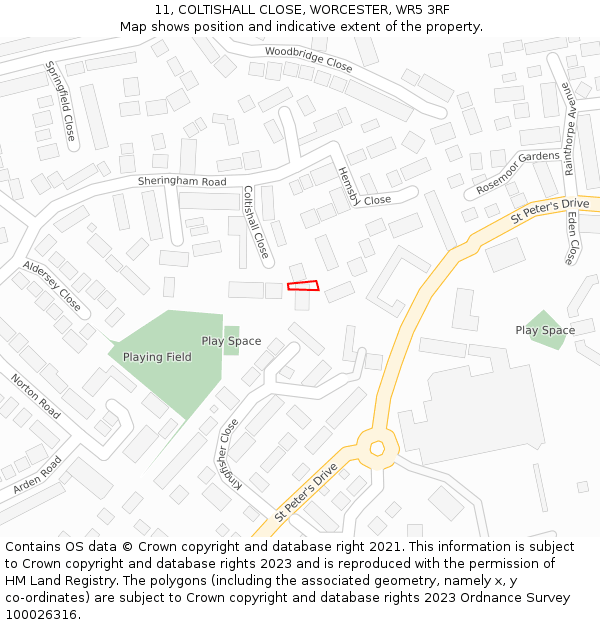 11, COLTISHALL CLOSE, WORCESTER, WR5 3RF: Location map and indicative extent of plot
