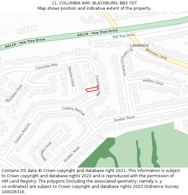 11, COLUMBIA WAY, BLACKBURN, BB2 7DT: Location map and indicative extent of plot