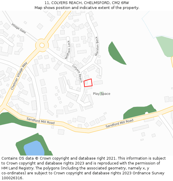 11, COLYERS REACH, CHELMSFORD, CM2 6RW: Location map and indicative extent of plot