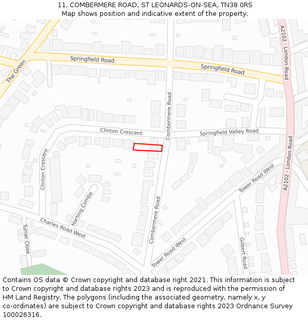 11, COMBERMERE ROAD, ST LEONARDS-ON-SEA, TN38 0RS: Location map and indicative extent of plot