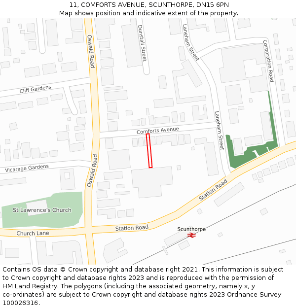 11, COMFORTS AVENUE, SCUNTHORPE, DN15 6PN: Location map and indicative extent of plot