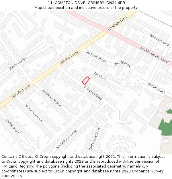 11, COMPTON DRIVE, GRIMSBY, DN34 4PB: Location map and indicative extent of plot