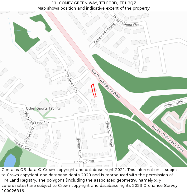 11, CONEY GREEN WAY, TELFORD, TF1 3QZ: Location map and indicative extent of plot