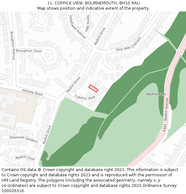 11, COPPICE VIEW, BOURNEMOUTH, BH10 6AU: Location map and indicative extent of plot