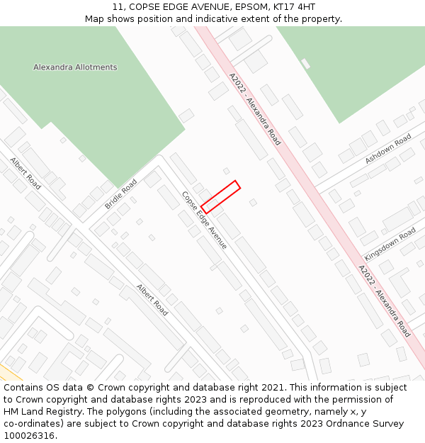 11, COPSE EDGE AVENUE, EPSOM, KT17 4HT: Location map and indicative extent of plot
