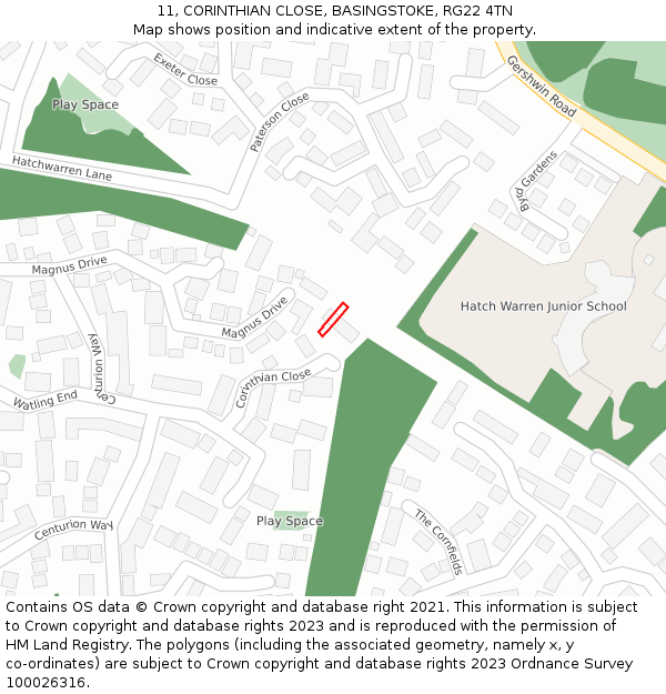 11, CORINTHIAN CLOSE, BASINGSTOKE, RG22 4TN: Location map and indicative extent of plot