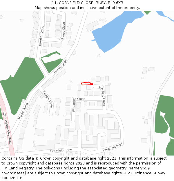 11, CORNFIELD CLOSE, BURY, BL9 6XB: Location map and indicative extent of plot