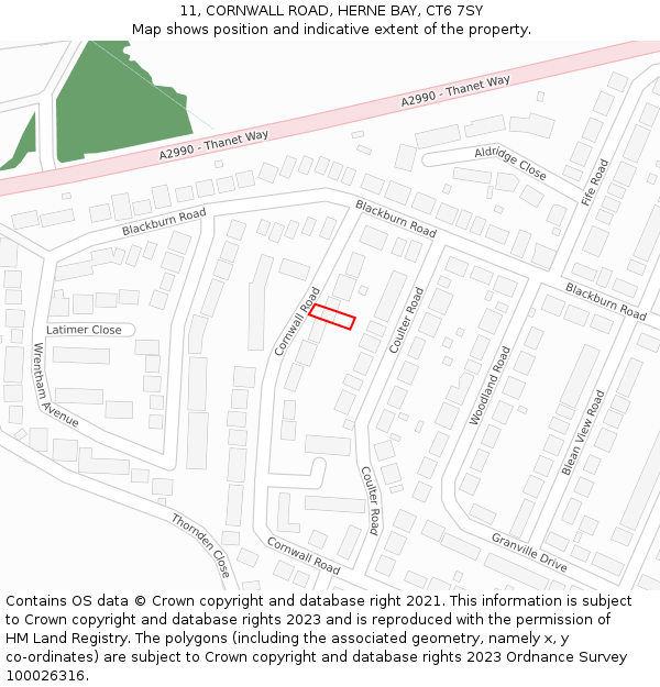 11, CORNWALL ROAD, HERNE BAY, CT6 7SY: Location map and indicative extent of plot