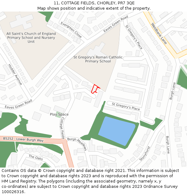 11, COTTAGE FIELDS, CHORLEY, PR7 3QE: Location map and indicative extent of plot