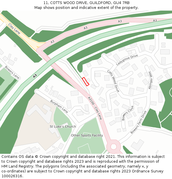11, COTTS WOOD DRIVE, GUILDFORD, GU4 7RB: Location map and indicative extent of plot