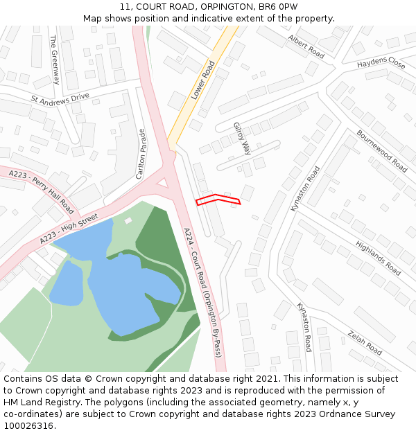 11, COURT ROAD, ORPINGTON, BR6 0PW: Location map and indicative extent of plot