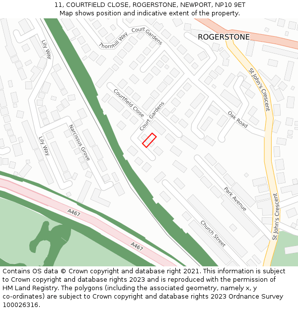 11, COURTFIELD CLOSE, ROGERSTONE, NEWPORT, NP10 9ET: Location map and indicative extent of plot
