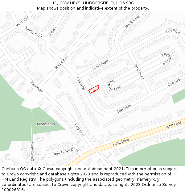 11, COW HEYS, HUDDERSFIELD, HD5 9RG: Location map and indicative extent of plot