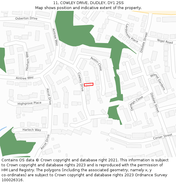 11, COWLEY DRIVE, DUDLEY, DY1 2SS: Location map and indicative extent of plot