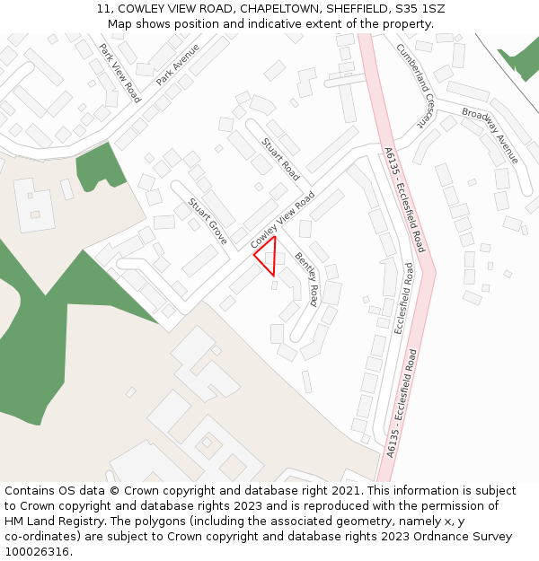 11, COWLEY VIEW ROAD, CHAPELTOWN, SHEFFIELD, S35 1SZ: Location map and indicative extent of plot