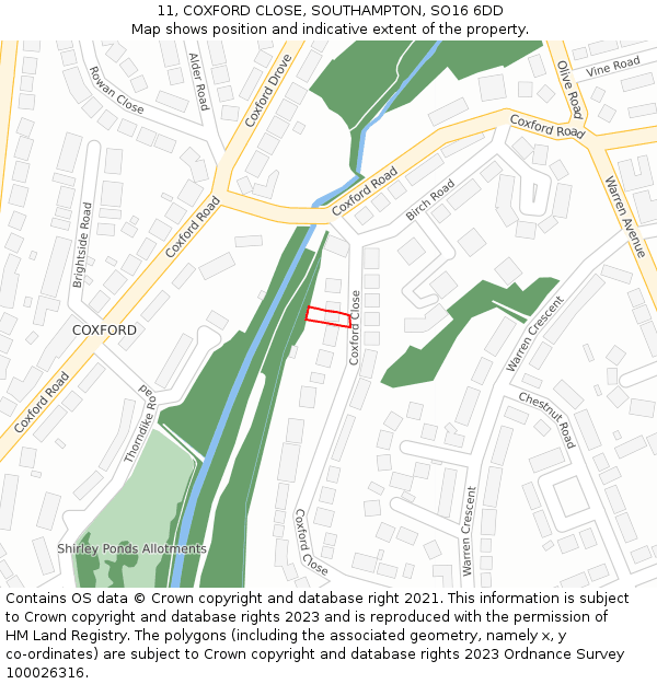 11, COXFORD CLOSE, SOUTHAMPTON, SO16 6DD: Location map and indicative extent of plot
