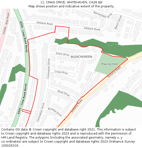 11, CRAIG DRIVE, WHITEHAVEN, CA28 6JX: Location map and indicative extent of plot