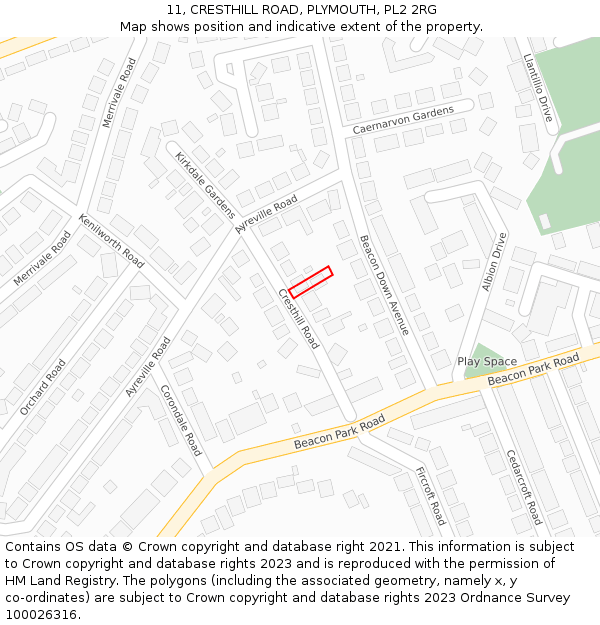 11, CRESTHILL ROAD, PLYMOUTH, PL2 2RG: Location map and indicative extent of plot