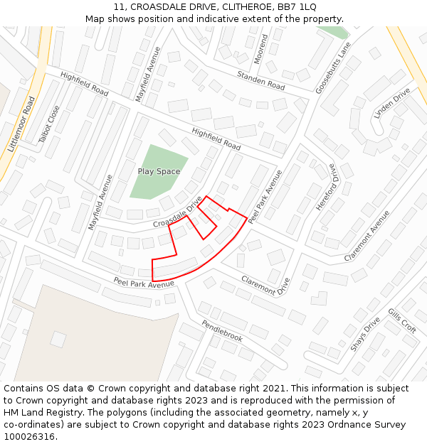 11, CROASDALE DRIVE, CLITHEROE, BB7 1LQ: Location map and indicative extent of plot