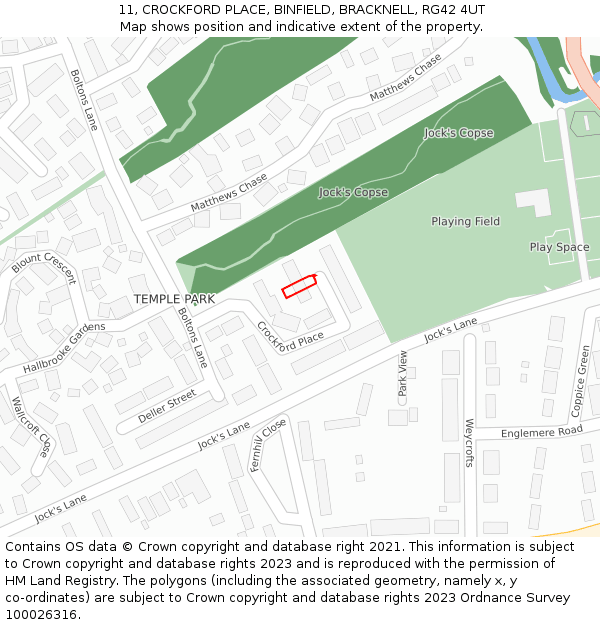 11, CROCKFORD PLACE, BINFIELD, BRACKNELL, RG42 4UT: Location map and indicative extent of plot