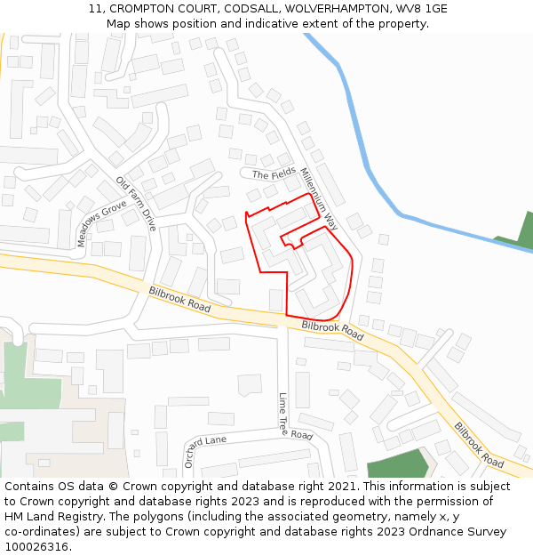 11, CROMPTON COURT, CODSALL, WOLVERHAMPTON, WV8 1GE: Location map and indicative extent of plot