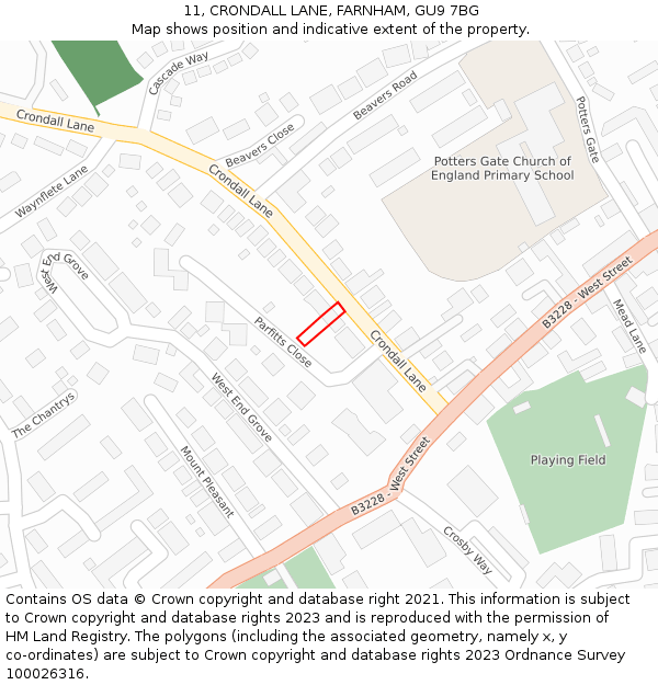 11, CRONDALL LANE, FARNHAM, GU9 7BG: Location map and indicative extent of plot