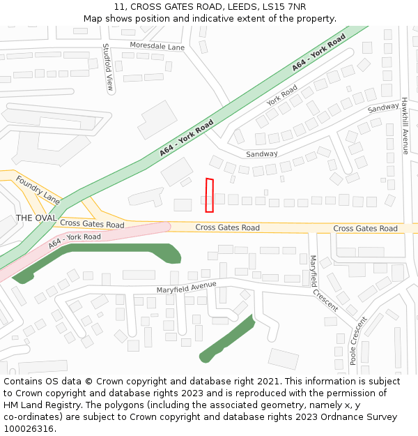 11, CROSS GATES ROAD, LEEDS, LS15 7NR: Location map and indicative extent of plot