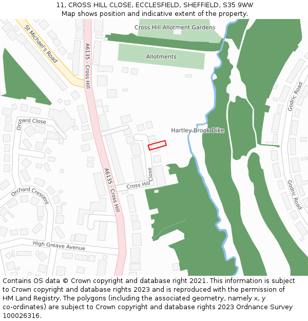 11, CROSS HILL CLOSE, ECCLESFIELD, SHEFFIELD, S35 9WW: Location map and indicative extent of plot