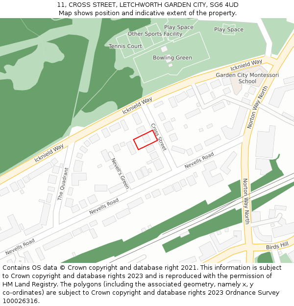 11, CROSS STREET, LETCHWORTH GARDEN CITY, SG6 4UD: Location map and indicative extent of plot