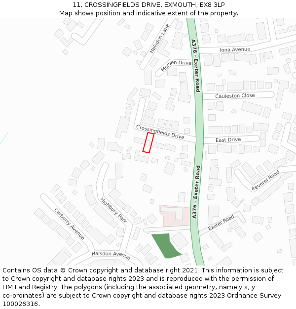 11, CROSSINGFIELDS DRIVE, EXMOUTH, EX8 3LP: Location map and indicative extent of plot
